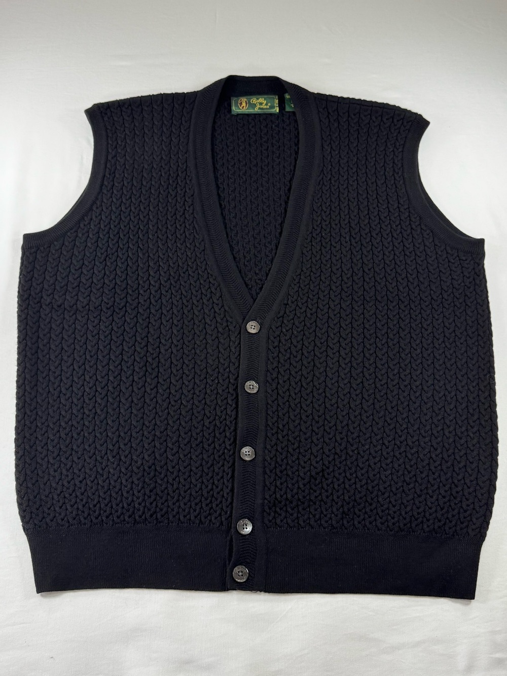 Vintage 90s Bobby Jones Men's XL Wool Knit Button V-Neck Sweater Vest Black